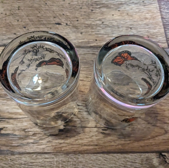 vintage couroc butterfly glasses Set of 2  MCM Orange Butterflies Low ball Glass - Picture 6 of 7
